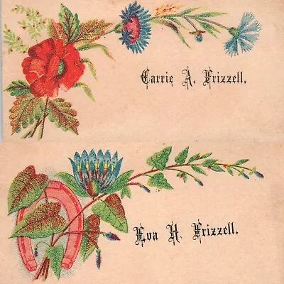 X2 LOT C1880s Frizzell Calling Cards Names Litho Flower Art Die Cut Trade C51 • $11.25