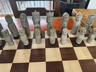 Rare Vintage Gothic Hand Made Clay Chess Set With Folding Chess Board Case • $165