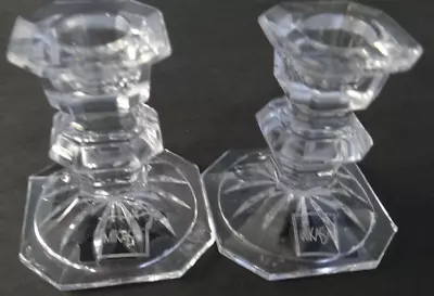 2 MIKASA 3” Crystal Taper Candle Stick Holders Edinburgh Pattern Slovenia • $12.99