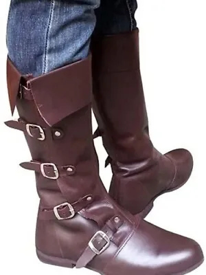 Medieval Leather Boots RENAISSANCE  Viking Pirate Boots Mans Black Long Shoes • $104.50
