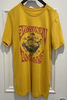 Jefferson Airplane Band T-shirt Top 70s Psychedelic Style Yellow Logo • £13