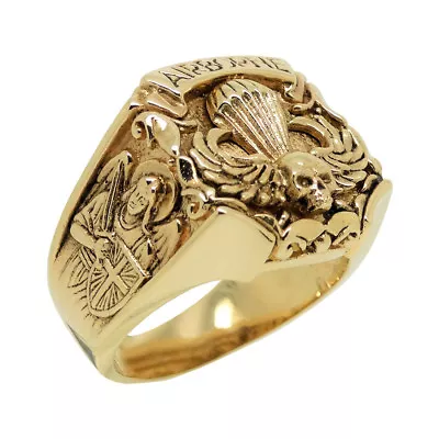 Airborne Saint Michael Solid 10K Or 14K Gold Skull Men's Ring Biker US Army • $1100