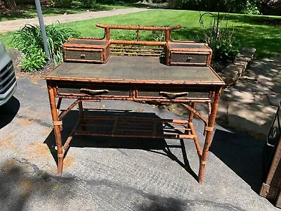 $1400 • Buy Bamboo And Rattan Chinoiserie Desk With 4 Drawers High End From Closson's. 