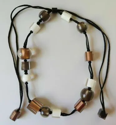 Hand Crafted Zsiska Brown & White Resin Bead Necklace: Variable Length • $50