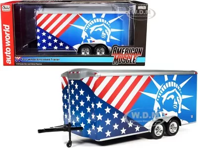 Four Wheel Enclosed Car Trailer Patriotic For 1/18 Models By Auto World Amm1284 • $39.99