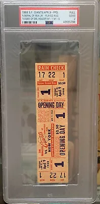 MLB Game Postponed /Martin Luther King Funeral PSA GOOD/ Full Ticket SF MLK 1968 • $1250