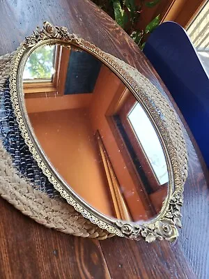Vtg. Oval Vanity Dresser Mirror Tray Gold Floral Filigree Matson T179 • $33.99