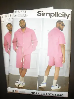 Simplicity Pattern R11778 9758 Men’s Shirt & Drawstring Shorts 34-42 Or 44-52 • $9.99