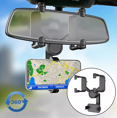 360° Car Rear View Mirror Mount Holder Stand Universal For IPhone Samsung Phone • $4.90