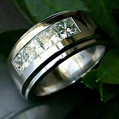 14K White Gold 1.35Ct Princess Lab-Created VVS1 Diamond Engagement Ring For Men • $264.99
