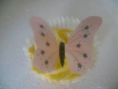 12 Precut Edible Pink With Stars Butterflies Cake/cupcake Toppers • £2.75