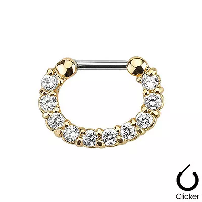 16g Septum Clicker Cz Stones 24k Gold Anodized / L Fine Line (B/6/5) • $4.99