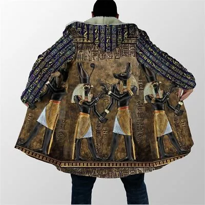 Sherpa Lined Egypt Anubis Pharoah Hieroglyph Jacket Hooded Cloak - AU Stock • $81.07