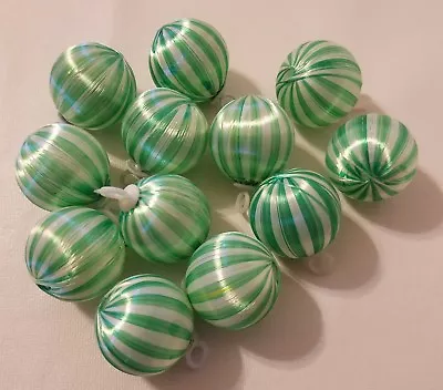 $9.99 • Buy VTG Lot Of 12 Green White Striped Satin Christmas Ball Ornaments 1  25mm Craft