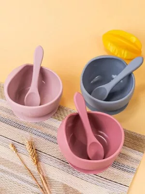 Baby Silicone Feeding Bowl With Suction And Silicone Spoon Pink • £7