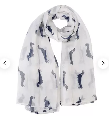 Lightweight Scarf With Dachshund Dog Pattern White Australian Seller • $24.95