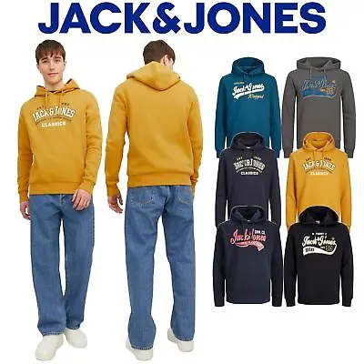 Jack & Jones Men's Hoodie Pullover Designer Logo Printed Long Sleeve Sweatshirts • £24.99