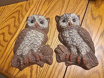 Pair Of Owl Figural Wall Plaques Vintage 1970’s Retro Decor Molded Foam • $15.75