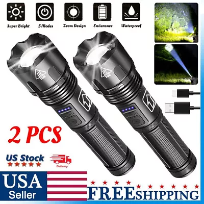 1200000LM LED Flashlight Tactical Light Super Bright Torch USB Rechargeable Lamp • $25.55