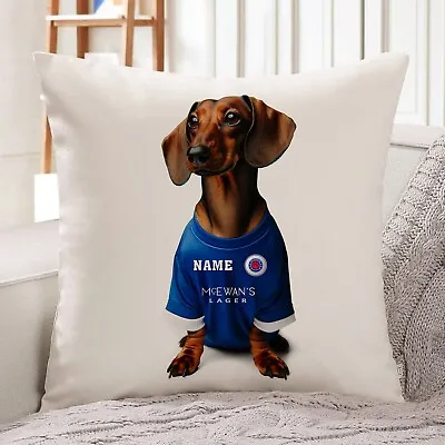 Glasgow Dachshund Cushion Personalised Football Cover Dog Pillow Gift DFC232 • £12.95