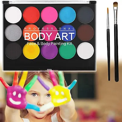 Body Painting Face Paint Kit 15 Color Professional Palette Washable With Brush • £6.89