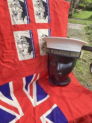 Trinity House Ensign Flag & T.H.V Winston Churchill Navy Pork Pie Sailor Hat Lot • £38