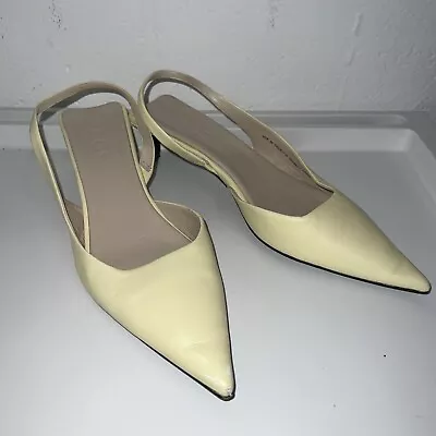 Cos Leather Yellow Kitten Heel Slingback Shoes Size 38￼ • £45