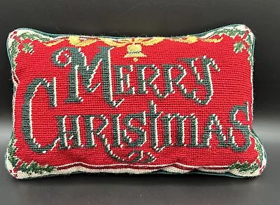 Vintage Merry Christmas Needlepoint Throw Pillow Velvet Back Midwest • $24.95