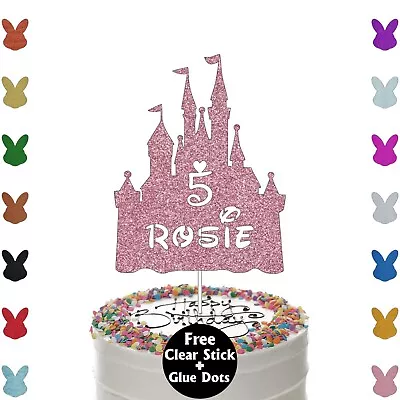 Personalised Princess Castle Glitter Cake Topper Birthday Party Decoration UK • £2.95