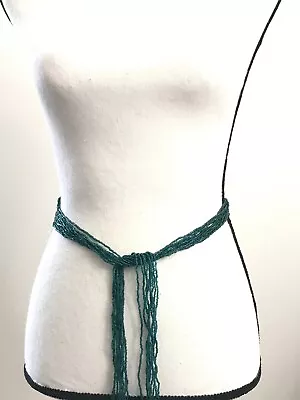 Women's Beaded Belt One Size Green VTG Retro Hippie Style Fringes Ladies • $16.99