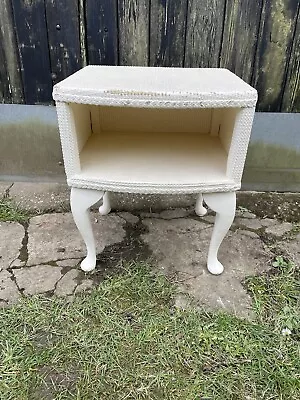 Vintage Retro Small Bedside Table Cabinet Loom Furniture White Queen Anne Legs • £40