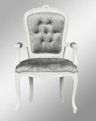 £225 • Buy French Louis XV Elise Armchair  - French White  With Brushed Grey Velvet 