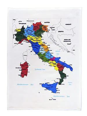 £8.24 • Buy Colourful Map Of Italy - Large Cotton Tea Towel