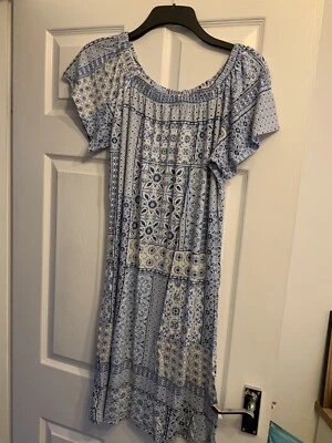 £0.99 • Buy PEACOCK Off The Shoulder Beach Knee Length Dress Blue Pattern Size 12 