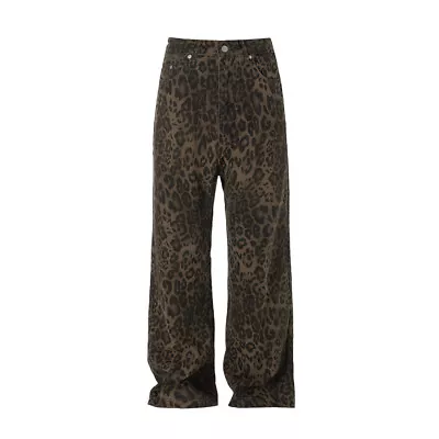 Leopard Camouflage Men's Fashion Retro Washed Loose Wide-leg Straight Trousers • $74.87