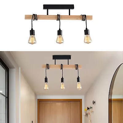 Wood Pendant Light Farmhouse Kitchen Island Hanging Lighting Fixture 3-Light New • $20.90
