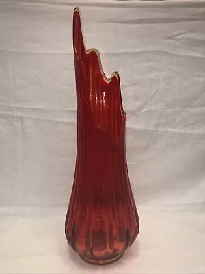 Vintage LE Smith Smoothie Red Amberina Swung Glass Vase 19” Fat Bottom MCM • $225