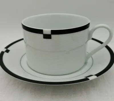 Mikasa Midnight Coffee Cup & Saucer Porcelain Modern Black & White Design • $7