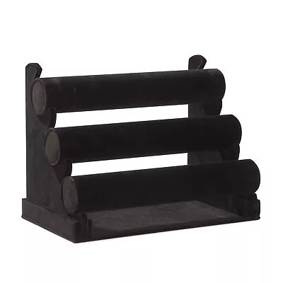 3-Tier Velvet Bracelet Holder Stand And Organizer - Jewelry Display Rack (Black) • $22.49