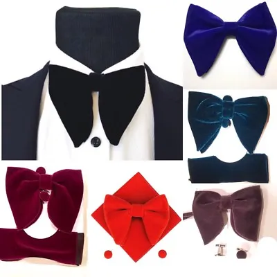 Mens Oversized Bow Tie Velvet Bowtie Cufflinks Hankie Sets Men's Big Bow Tie New • $23.95