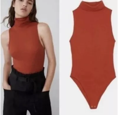 Zara Sleeveless Ribbed Turtleneck Bodysuit Burnt Orange Size M • $4.36