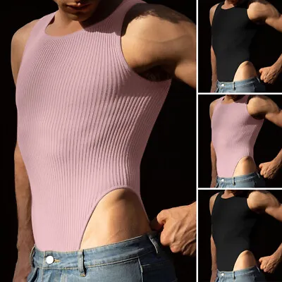 UK Mens Sleeveless Ribbed Tops Bodysuits Leotards Slim Fit Underwear Shirt S-5XL • £14.24