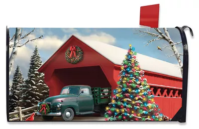 Christmas Tree Snow Covered Bridge Magnetic Mailbox Wrap Cover Standard Size • $19.31