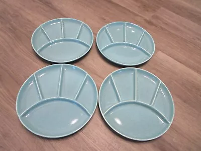 Set Of 4 Vintage Ceramic MCM USA Pottery Divided Fondue Appetizer Blue Plates • $39.99