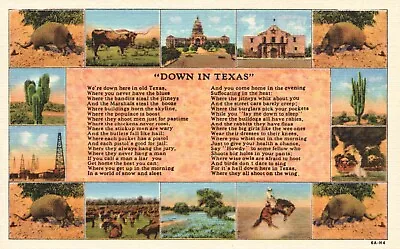 Postcard TX Down In Texas Poem Multi View Unposted 1936 Linen Vintage PC G421 • $2