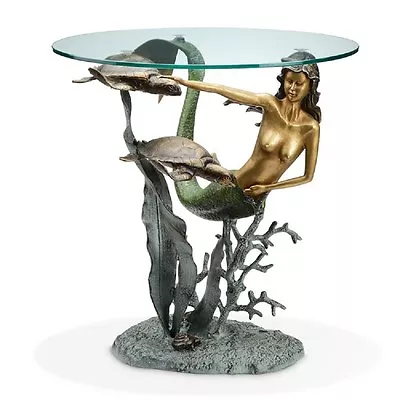 Mermaid And Sea Turtle End Table Nautical Coastal Sculpture ~ SPI Home 33708 • $605