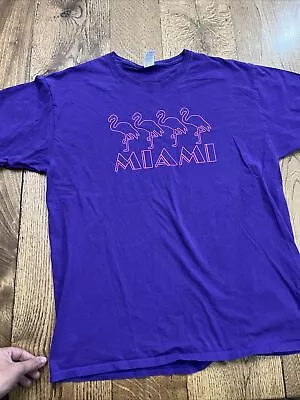 Vintage Miami Beach Shirt Women's Large Purple/Pink Flamingos • $8.99