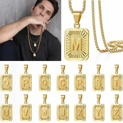 £3.26 • Buy 26 Letters Capital Gold Plated A-Z Pendant Necklace Stainless Steel Men Women
