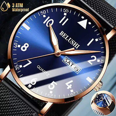 Luxury Men's Watch Business Ultra Thin Quartz Analog Wristwatch Stainless Steel • $14.48