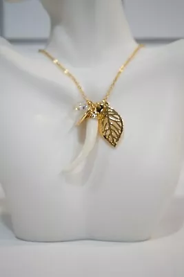 Cookie Lee NWT Gold Tone Faux Ivory Charm Necklace 17”.  (3) • $8.50